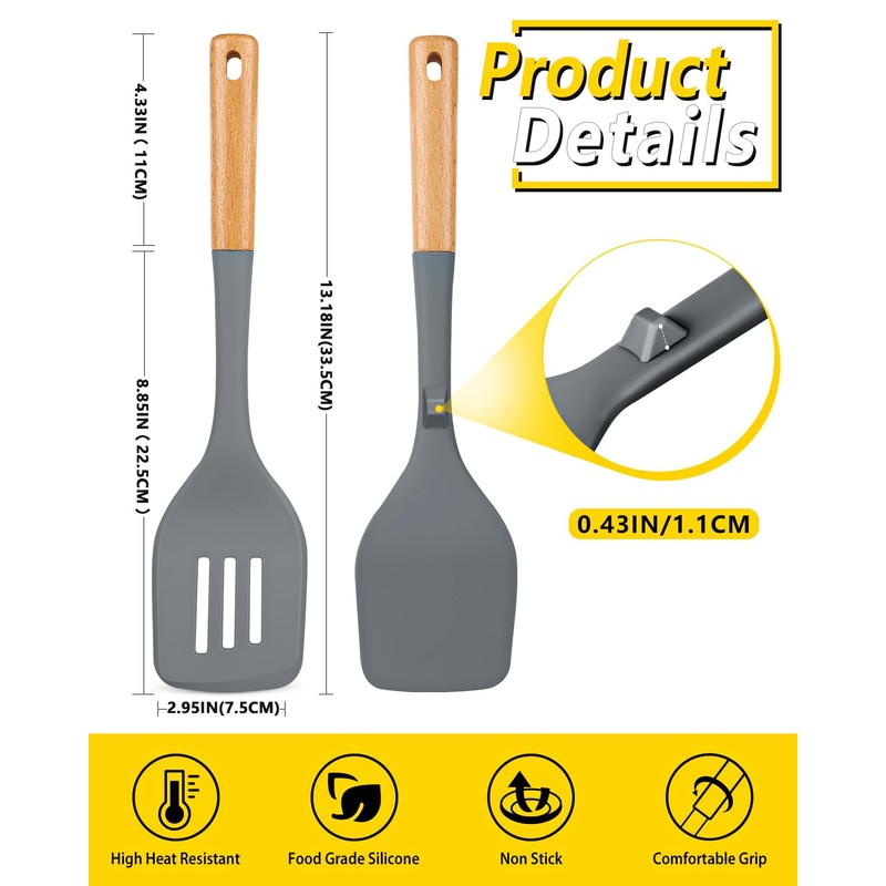 Pack of 2 Large Silicone Spatula, Heat Resistant Solid Turner,