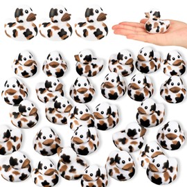 Poen 24 Pcs Cow Ducks Mini Cow Rubber Duck Bulk Cowboy Rubber Duck Fun Cow Print Duck Baby Bath Toy Cow Theme Baby Shower Birthday Bathtub Party Favors Swimming Pool Party Decorations (Black,Brown)