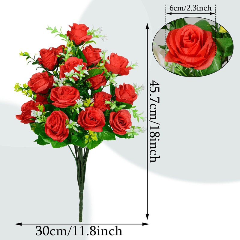 AOFOX Artificial Cemetery Flowers with Vase, Headstone Flowers Rose Bouquet,