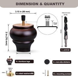 Xlroaafs Wood Legs for Furniture Set of 4 Couch Legs 3 inch,Replacement Sofa Legs Wooden Furniture Legs Sofa Feet Cabinet Legs Bed Support Legs (Brown, 3 Inch)