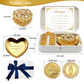 FANYX Arras Para Boda Católica, Juego de monedas de boda Arras De Boda con 13 monedas Virgen De Guadalupe Aras y caja de decoración para ceremonia. (En forma de corazón)