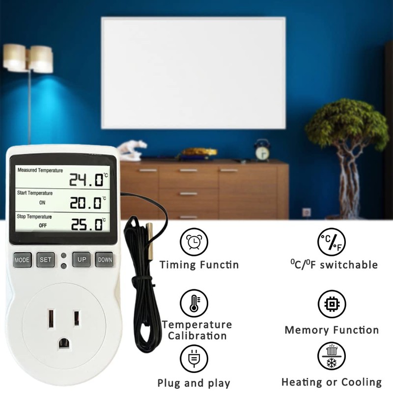 Plug in Thermostat Temperature Controller Electric Digital Thermostat Heating Cooling