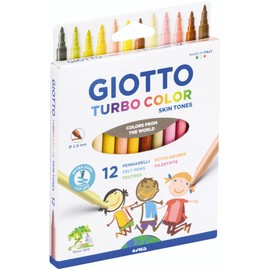 GIOTTO Turbocolor Felt Tip Fibre Pens, Fine Tip Nib 2.8mm, 12 Skin Tone Colours, Ideal for Children, Parties and Schools