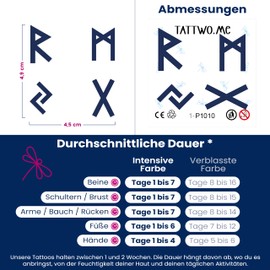 Tattwo.me Temporary Tattoos for Adults and Kids 2 Weeks Waterproof - 4 Rune Letters (Cut Out) - Vegetable Ink - EU Cosmetic Certificate - (P1010)