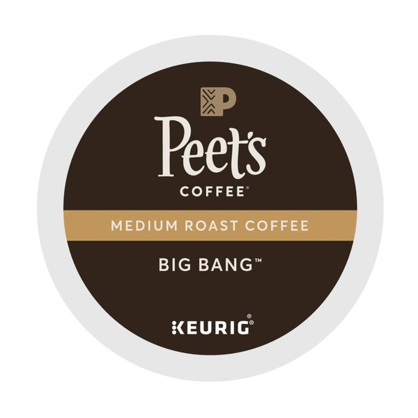 Peet's Coffee, Big Bang, Medium Roast, K-Cup, taza de café, cápsulas de una sola taza, brillante y brillante mezcla de etíopes súper natural, medio rebosado y fruta; para todos los Keurig K-Cup Brewers