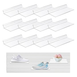 SKTMH 12Pcs Acrylic Slatwall Shelves Hanging Slatwall Accessories, 4x10 Inch Hanging Slatwall Shelves Clear Slatwall Shelf Plastic Shelves Shoe Shelves for Shoe Store Boutiques Retail Display Supplies