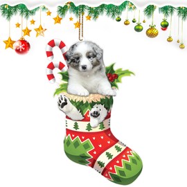 Christmas Ornaments 2024, Australian Shepherd Dog Christmas Ornaments, Dog with Sock Design Dog Christmas Tree Hanging Ornaments, Dog Decor Christmas Ornaments for Pet Lovers (Australian Shepherd)