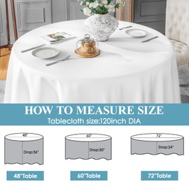 VidaFete 6 Pack 120inch Round Tablecloth Table Cloth Dining Table Cover for Kitchen Dinning Party Wedding Polyester Tabletop Buffet Decoration,White