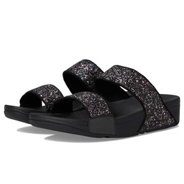 FitFlop Women's Lulu Tonal Glitter Slides Wedge Sandal, Black Multi, 8