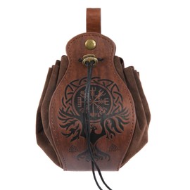 Medieval Drawstring Coin Pouch PU Leather Belt Purse Bag Vintage Portable Waist Bag for Hiking Traveling Taxi Driver Reenactment Viking Cosplay Accessories