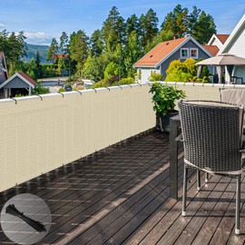 ECOOPTS 2.5'x130' Balcony Privacy Fence Screen with Zip Ties, Outdoor UV Protection Fence Cover for Balcony Porch Patio Deck Yard (Beige)