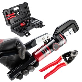 IBOSAD Hydraulic Hand Crimper Tool for Stainless Steel Cable Railing Fittings for 1/16" 1/8" 3/16" Cable –Wire Swaging Tool 8 Ton and Stainless Steel Cable Cutter,1/8” Wire Rope Crimping Tool