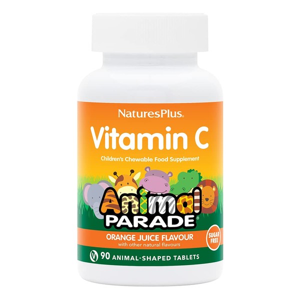 NaturesPlus Animal Parade Sugar-Free Children's Vitamin C, Natural Orange Juice Flavor - 90 Chewable Animal Shaped Tablets - Immune Support - Gluten Free - 45 Servings