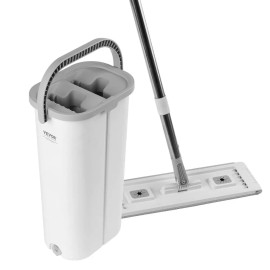 Mop and Bucket with Wringer Set Wet & Dry Use Flat Mop Bucket System 3 Washable Microfiber Pads Flat Mop Stainless Steel Handlecolor: Dark Gray