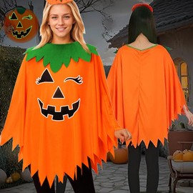 Disfraz de calabaza de Halloween, poncho de calabaza, para espectáculos escénicos de disfraces de rol de fiestas de Halloween (Adultos)