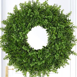 JDKPK 26 Inch Large Boxwoods Wreaths for Front Door Artificial Green Leaves Greenery Indoor Outdoor Wreath Home Decor Porch Window Wall Farmhouse Door Decorations Spring Summer Fall All Seasons