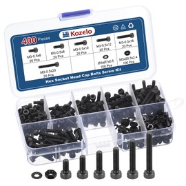 Kozelo 400pcs M3 Hex Socket Bolt Cap Bolt Nut Assortment Kit [M3x6/8/10/12/16/20/25mm] Alloy Steel Full Screw Black Oxide 12.9 Internal Hex Screws for 3D Printer
