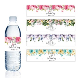 Flower Water Bottle Labels Stickers Wedding Bottle Wraps Thank You for Celebrating with US Floral Self-Adhesive Birthday Party Baby Shower Bottle Labels 40 PCS