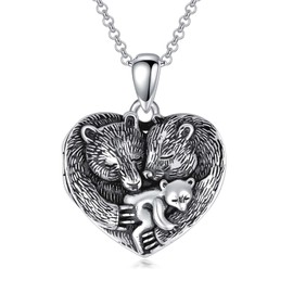 PELOVNY Bear Heart Locket Necklace 925 Sterling Silver Oxidation That Holds Pictures Photo Memorial Necklace Locket Jewelry Gifts for Women
