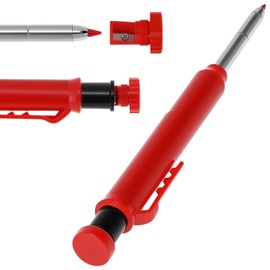 QWORK® Pack of 3 Carpenter's Pencil with 18 Pencil Leads, Deep Hole Marker with Built-in Sharpener, Drill Hole Marker on Wood, Metal, Concrete Tiles (Red, Yellow, Black)
