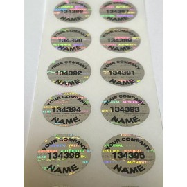 Labelogix 250 CUSTOM PRINTED TAMPER EVIDENT SILVER HOLOGRAM LABELS .65 INCH ROUND