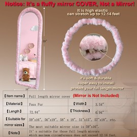Fluffy Mirror Cover - 59"x16" Full Length Mirror Cover Universal Ultra Soft Non-Slip Cover Free Standing Full Body Mirror Cover Warm Home Decor for Bedroom Cloakroom (Pink-Without Mirror)