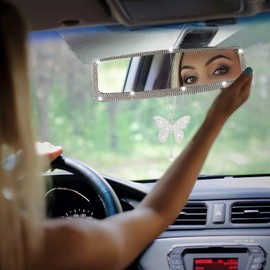 MLOVESIE 2 Packs Bling Bling Car Rear View Mirror with Rhinestone Crystal Butterfly Rear View Mirror Decor Accessories for Women,Car Interior Trim.White