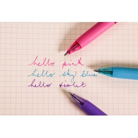 Uni-Ball UF-222-07 On Point Erasable Ballpoint Sky Blue, Pink and Violet Gel Pens. Premium 0.7mm Rollerball Tip for Smooth Handwriting. Easy-Retract Eraser for Secure and Stable Rubbing Out. Pack Of 3