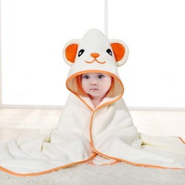 Gucilulu Hooded Baby Towel - Premium Soft Bath Towel for Baby, Newborn,Infant - Ultra Absorbent,Natural Baby Stuff Towel, Soft Coral Velvet Coral Fleece Bath Towel for Boys and Girls (Orange Bear)