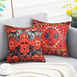 RYBornament Cushion Covers 18x18 Decorative Throw Pillow Case Set Of 4 Red Moroccan Home Decor Linen Square Outdoor Hippie Pillow Covers For Livingroom Garden Furniture