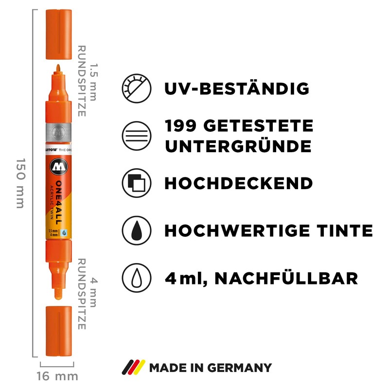 Molotow MO227506 One4All Acrylic Twin Marker Pen – Metallic Gold