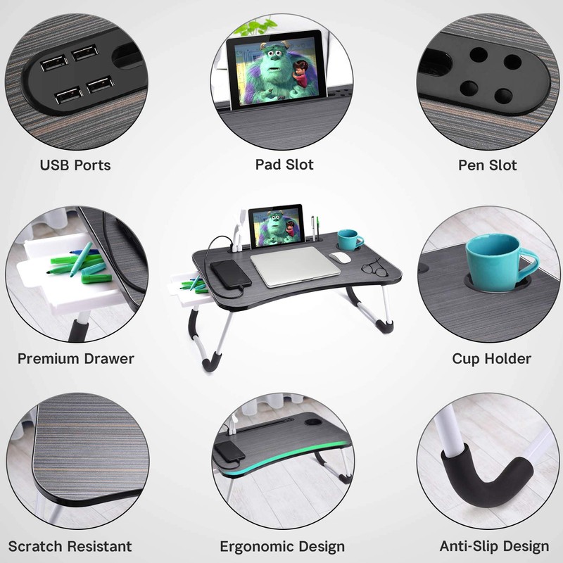 Slendor Lap Desk with Tablet Slot, Foldable Laptop Table with