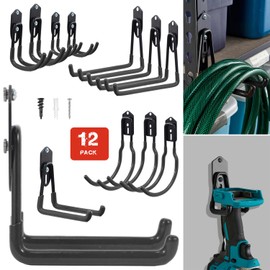 Wallmaster Garage Hooks Organizer Kit,12 Pack Adjustable Heavy Duty Shelving Hook,Wall Mount Utility Steel Garage Organization (Black)