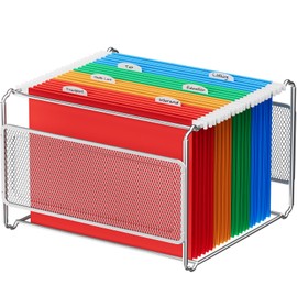 MaxGear Hanging File Folder Organizer, Metal Mesh Desk Storage for Letter Size Files, Filing Crate Frame for Office, Home, School, Silver