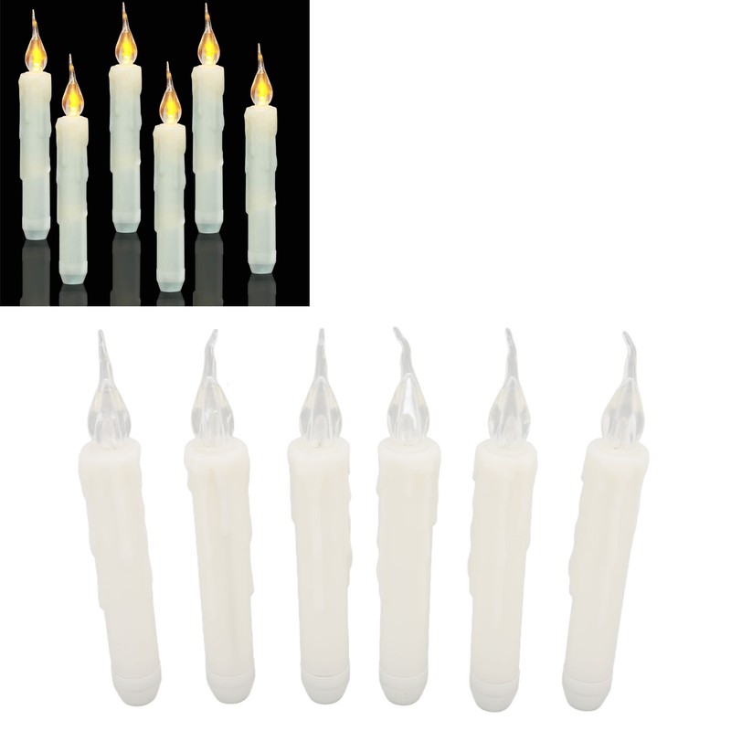 6 Pcs LED Taper Candles Smokeless Reusable Warm Light Long