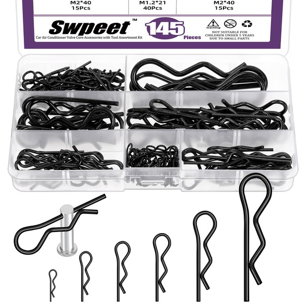 Swpeet 145Pcs 6 Sizes Black Zinc-Plated Carbon Steel Cotter Pin