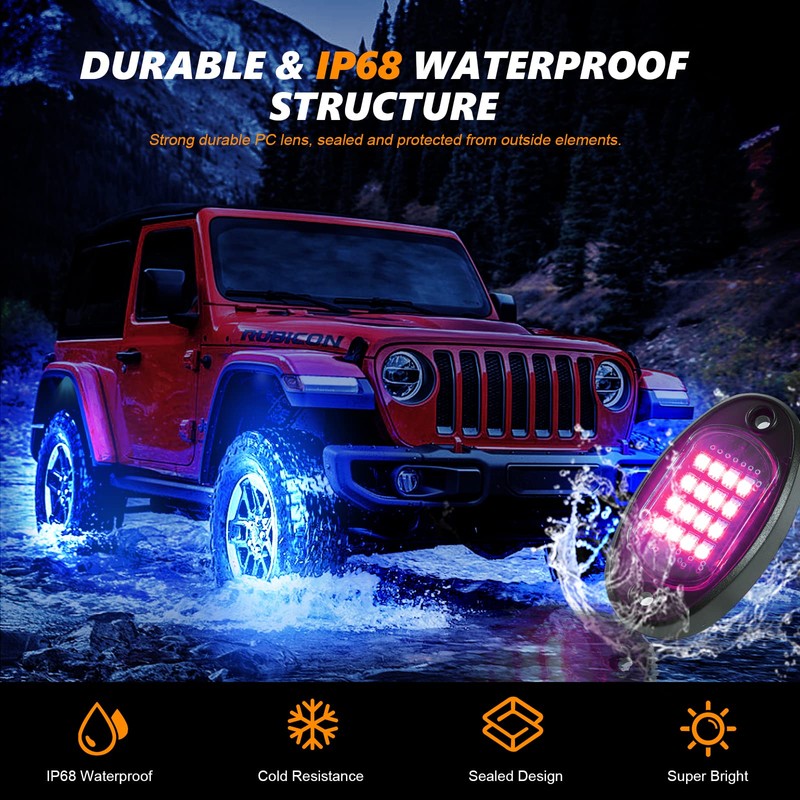 8 Pods RGB LED Rock Lights for Jeeps Trucks Golf