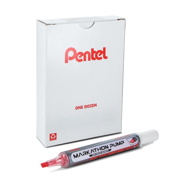 Pentel Markathon Pump Dry Erase Marker, Chisel Tip, Red Ink,