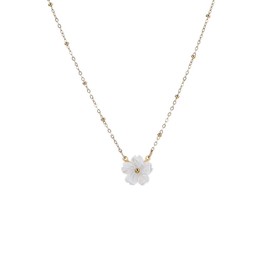 White Peach Blossom Pendant Necklace for Women Dainty Shell Flower Bead Choker Sweet Cute Small Cherry Blossoms Necklaces 18K Gold Plated Tiny Adjustable Chain Jewelry Valentine's Day Birthday Gifts Her Daughter Girlfriend