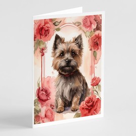 Caroline's Treasures DAC4394GCA7P Cairn Terrier Valentine Roses Greeting Cards Pack of 8 Blank Cards with Envelopes Whimsical A7 Size 5x7 Blank Note Cards