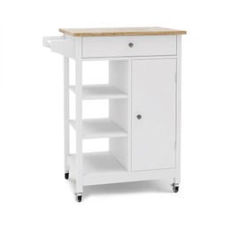 FocusOnHome Kitchen Island Cart with Storage,Rolling Side Table on Wheels with Large Worktop, Adjustable Shelves and Towel Rack