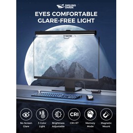 Smiling Shark Monitor Lamp LED, BY-03 Monitor Lighting Light Eye Care Anti-Blue Light 3 Colour Temperature Adjustable Brightness Memory Mode Screen Light USB with Magnet for Office Laptop