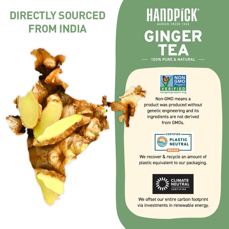 HANDPICK, Ginger Tea Bags (100 Count) Non-GMO,Pure Ingredients - Soothing