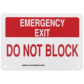 Brady 127147 Fire Safety Sign, Legend "Emergency Exit Do Not Block", 7" Height, 10" Width, Red on White