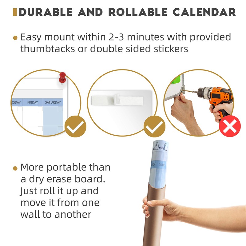 CLEVER CLEAN Large Dry Erase Wall Calendar 5 Feet- 48"x60"