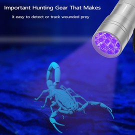 LEAGY 2 Pack 12 LED 395nm Mini UV Flashlights with Batteries - Pet Urine Detector, for Counterfeit Detection, Banknotes, Document Verification etc (Silver)