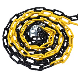 Barrier Chain Black/Yellow Chain 10 m - Warning Chain 4 mm with 2 Connecting Buckles - Construction Site Safety Chain Parking Barrier Made of Metal (10 Metres)