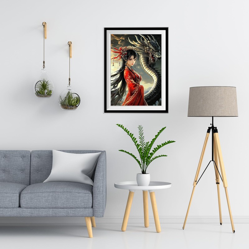 NEWENMO 5D Chinese Style Diamond Painting Kits for Adults,Cartoon Dragon