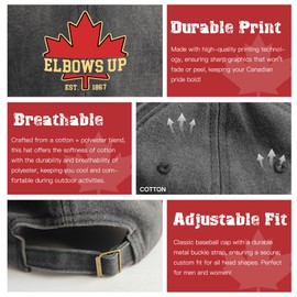 Elbows Up Hat, Washed Gray Elbows Up Canada Hat Maple Leaf, Adjustable Cotton Baseball Cap for Women Men Outdoor