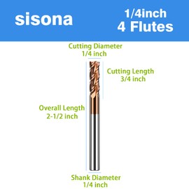 sisona Brocas de punta cuadrada de carburo de 1/4 pulgadas – 4 flautas, 0.63 cm de diámetro, longitud total de 2-1/2 pulgadas – afilado, duradero, corte suave